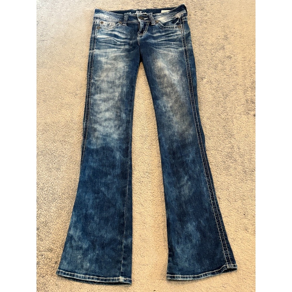 Crash & Burn Jeans Womens 24/34 (29x34) Glam Rock Bootcut Dark Wash Blue Punk